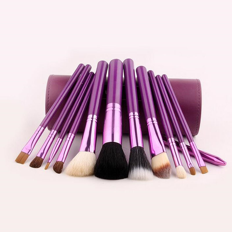 12pcs/lot Makeup Tools Brushes Fashional Cosmetic Brush set kits Tool 5 Colors Facial Make up brushes with Cup Holder Case ZA2032