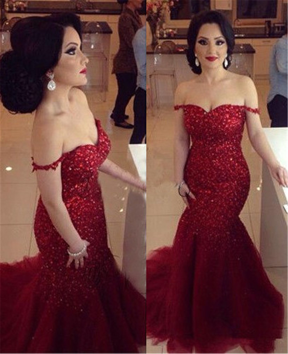 Glamorous Red Sequins Prom Dresses Off-the-shoulder Mermaid Tulle Long Evening Dress vestidos longos formatura, White
Glamorous Red Sequins Prom Dresses Off-the-shoulder Mermaid Tulle Long Evening Dress vestidos longos formatura, White