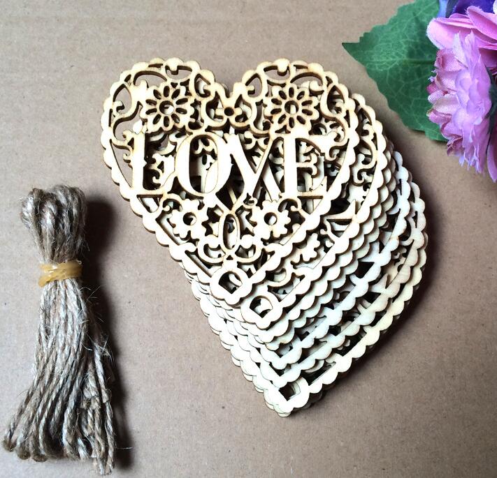 DIY accessories Wood perforated Love by heart The original wood coloured drawing or pattern free shipping WT063
