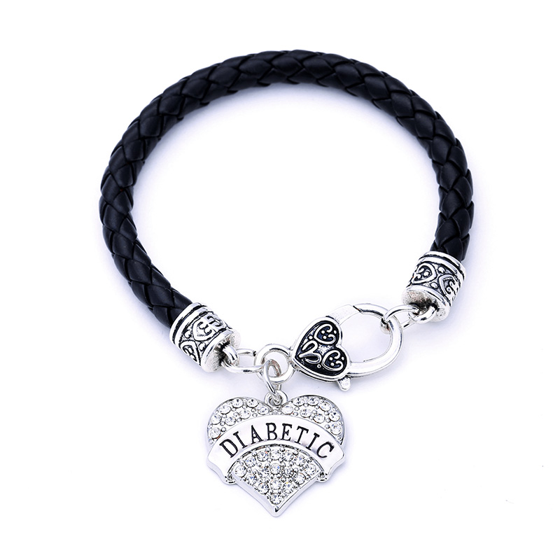 DIABETIC Awareness Alert Crystal Heart Silver Charm With 7.5" Leather Chain Lobster Claw Bracelet, Golden;silver
DIABETIC Awareness Alert Crystal Heart Silver Charm With 7.5" Leather Chain Lobster Claw Bracelet, Golden;silver