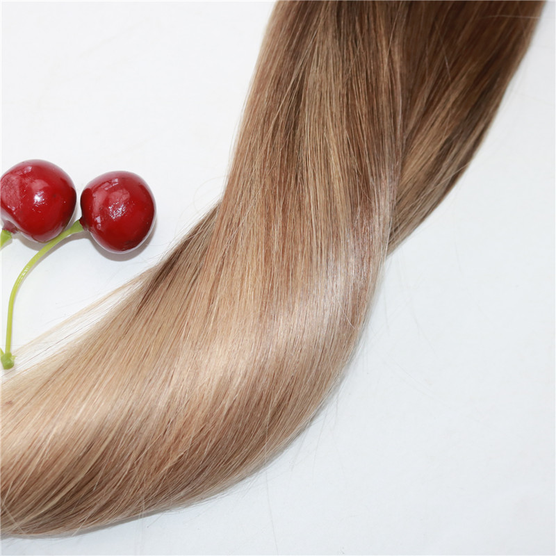 Factory wholesale Omber Hair Extensions Color #4 Fading to 18 Highlights Remy Human Hair Weft Slik Straight Weave Extensions 100g