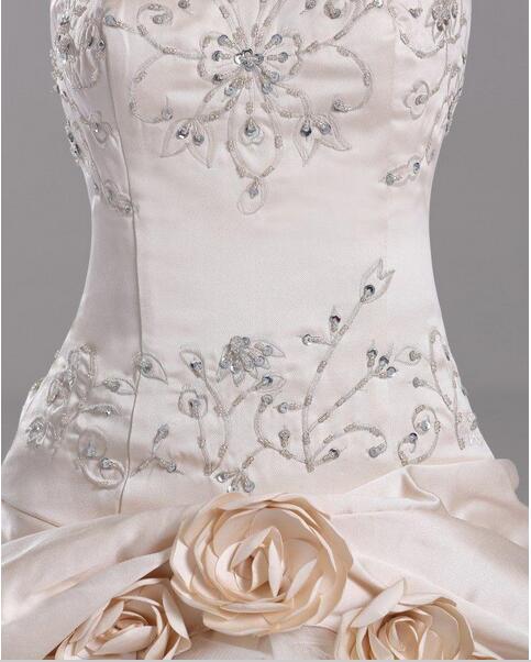 2017 New Champagne Lace Ball Gown Wedding Dresses with Appliques Beaded Cheap Plus Size Bridal Gowns Stock Size 2-16 QC108