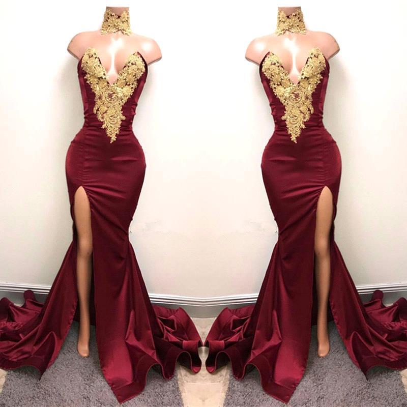 2017 New Arrival Burgundy Mermaid Prom Dresses Lace Gold Applique Sweetheart Elastic Satin High Side Split Formal Dresses Evening Party Gown, Chocolate
2017 New Arrival Burgundy Mermaid Prom Dresses Lace Gold Applique Sweetheart Elastic Satin High Side Split Formal Dresses Evening Party Gown, Chocolate