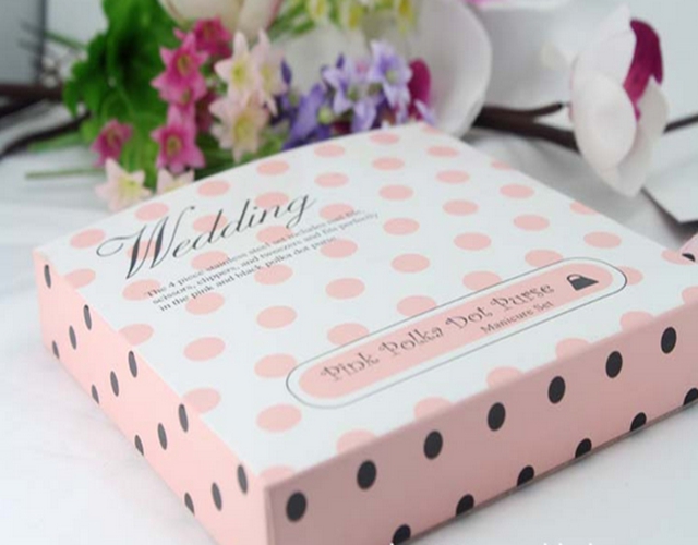 50sets/lot Free Shipping Bridal Shower Favors Pedicure Set Pink Polka Dot Purse Manicure Set Wedding Party Gift Favors