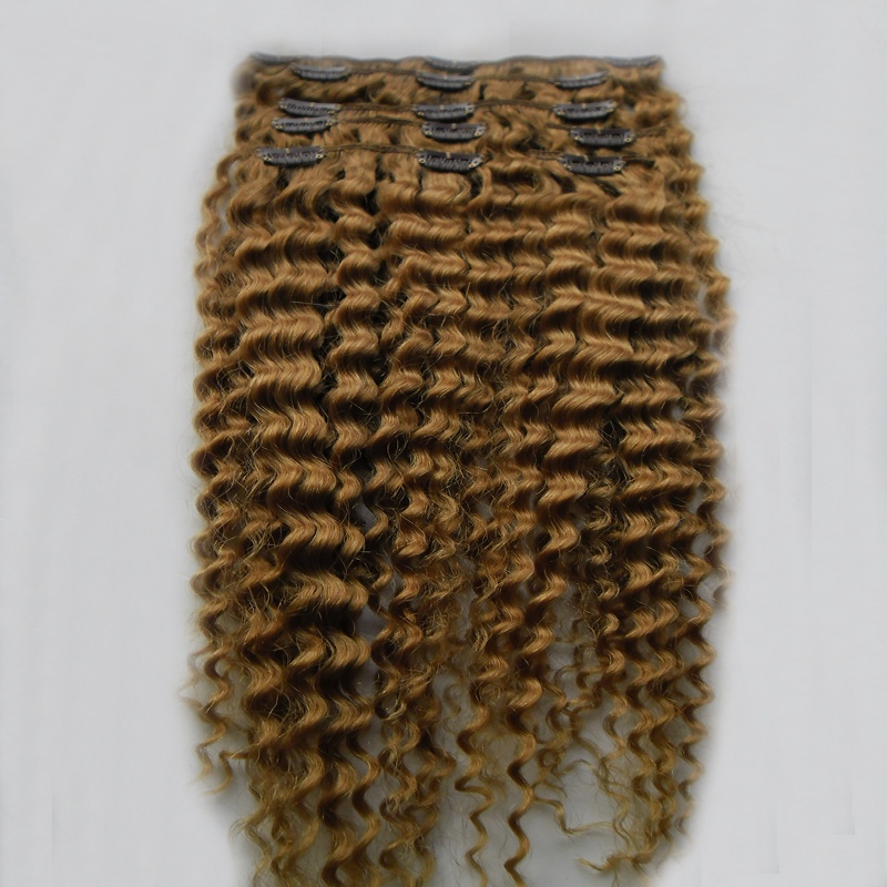 Deep curly clip in hair extensions 7pcs YUNTIAN #27 Strawberry Blonde brazilian virgin hair 100g clip in human hair extensions