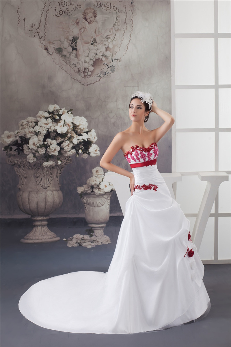 2017 Sexy Appliques Beading A-Line Wedding Dresses With Flowers Sequined Taffeta Plus Size Wedding Party Bridal Gowns Vestido De Novia BW13