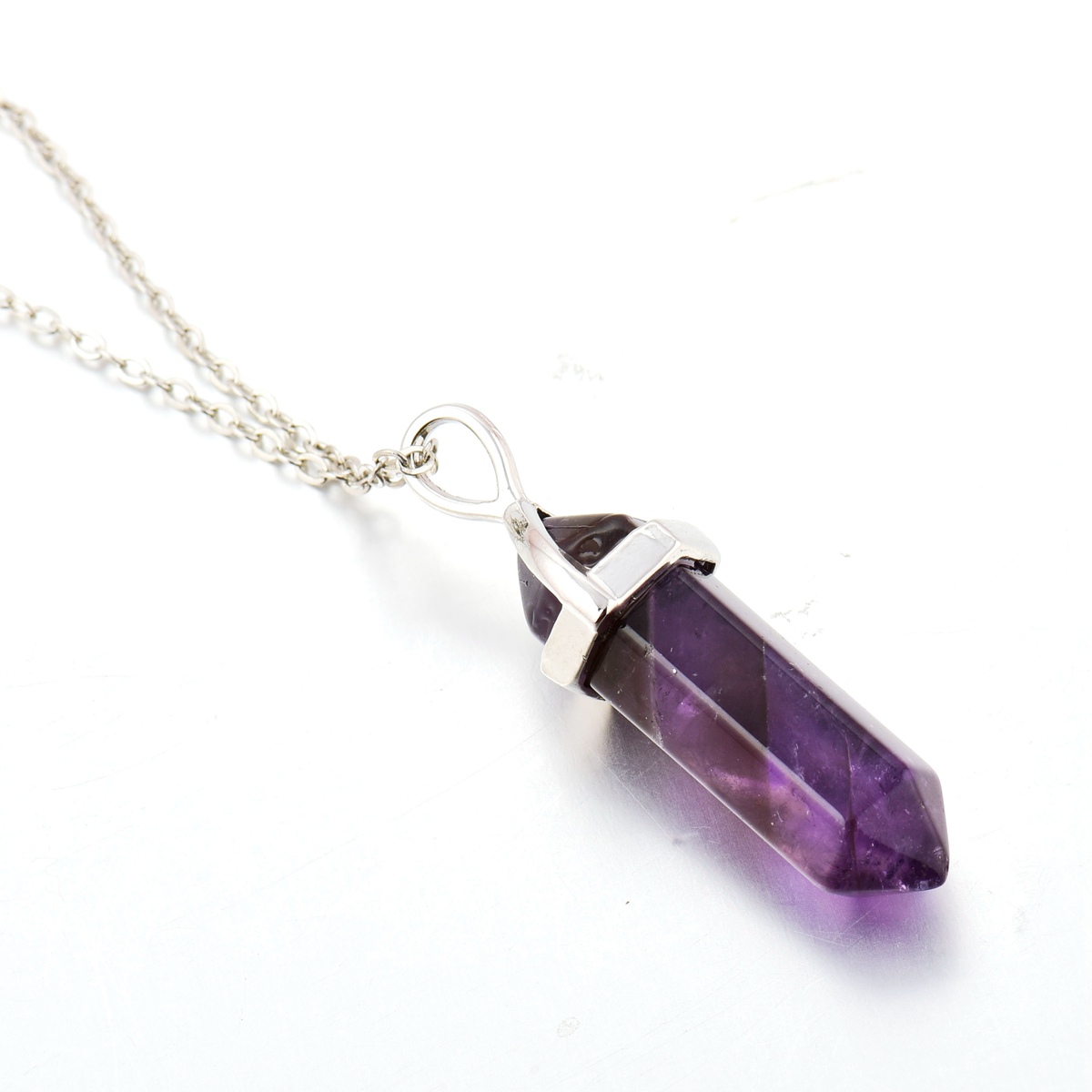 Natural Stone Bullet Shape Pendant Necklaces Chains Hexagonal Prism Chakra Reiki Crystal Jewelry for women men