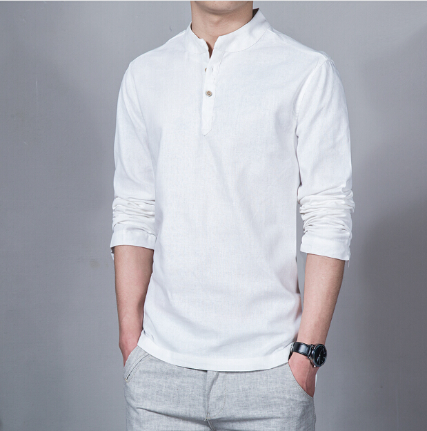 New Spring Summer Casual en Shirt Long Sleeve Solid V Neck Collar Leisure Shirts Men Clothing Morning Exercise Clothes
