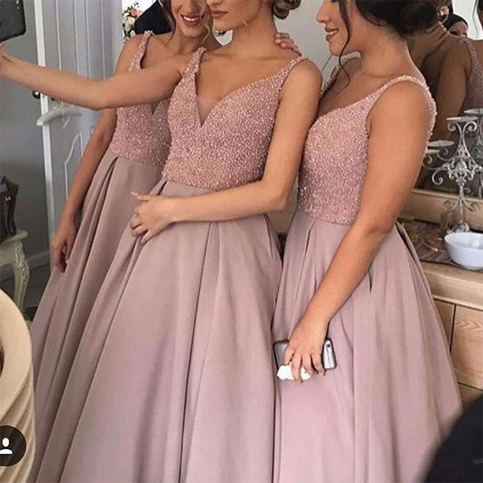 Gorgeous Bridesmaid Dresses Long Deep V Neck With Sequins Beads Maid Of Honor Wedding Prom Dress Formal Evening Gowns Wear Women Dress