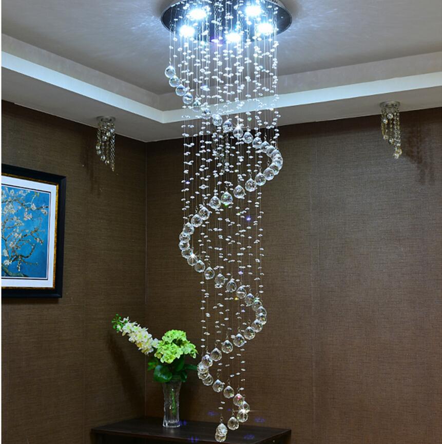 Modern LED Crystal Chandelier Lighting Spiral Stair Pendant Light Fixtures for Hotel Hall Stairs