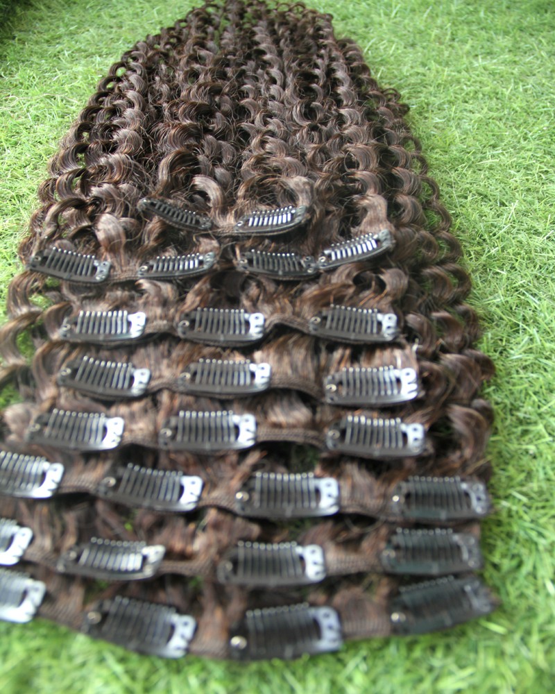 #4 Dark Brown Kinky curly clip in hair extensions 9pcs african american clip in human hair extensions 100g afro kinky curly clip ins