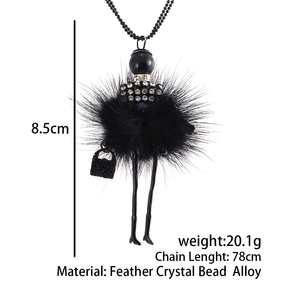 Wholesale-Modern Design Doll Necklace Long Chain Pendant Rhinestone Necklaces Women Girl Crystal Bag Statement Jewelry Feather Fitting