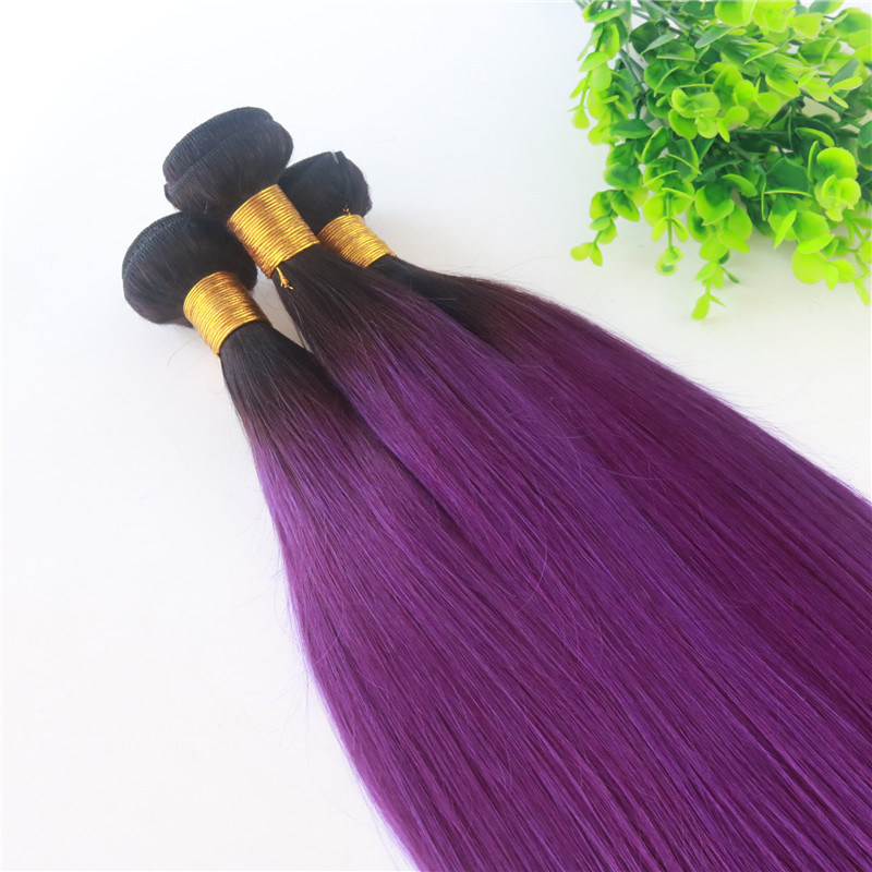 3Bundles Human Hair Weave Extensions Straight Ombre 1B Purple Two Tone Color Human Remy Hair Extensions
