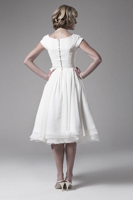 Wedding Dress Vintage 1950s A Line Tea Length with Short Cap Sleeves Chiffon Satin Short Beach Bridal Gowns Custom Made China