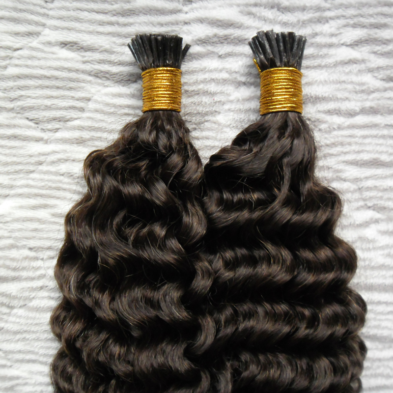 #2 Darkest Brown prebonded human hair extensions 100s deep wave keratin tip hair extension 100g/strands i tip hair extensions