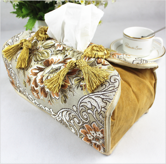 Wholesale- 24*12*10 Cm European Creative Tissue Boxes Gold Embroidered Towel Sets Car Tissue Box Pumping Tray Towel Sets Tissue Case