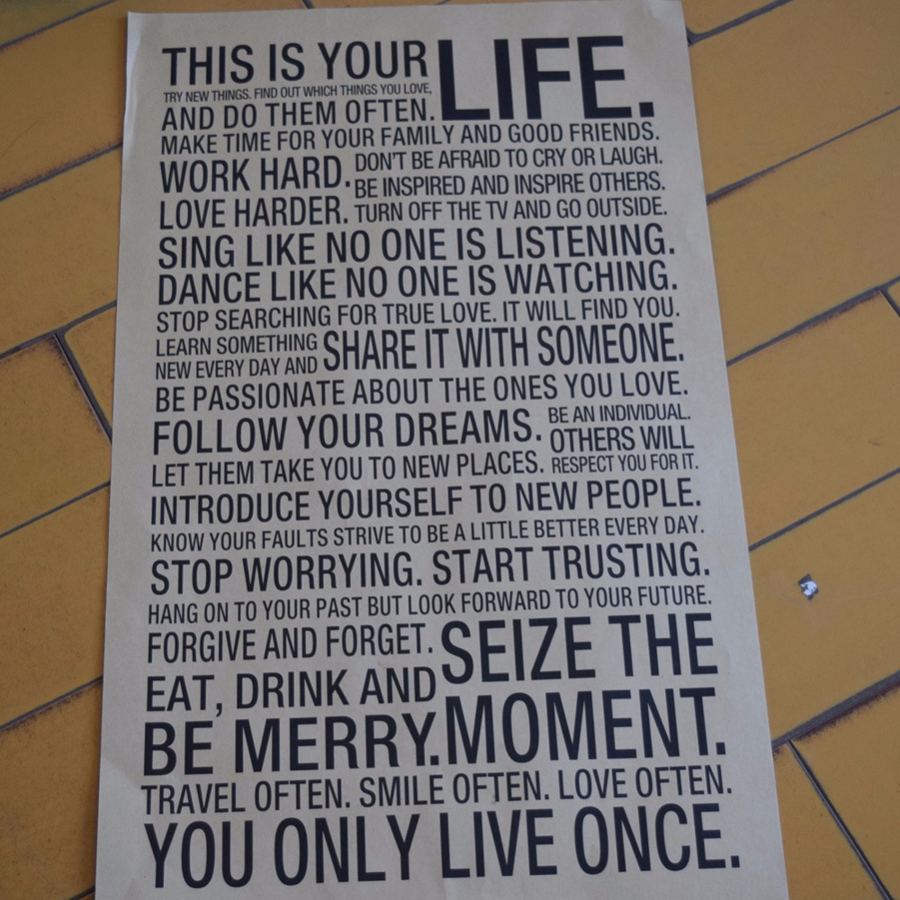 Wholesale- HOT World Popular Quote This Is Your Life Vintage Painting Inspiration Words Kraft Paper Posters Wall Stickers Home Decor Art