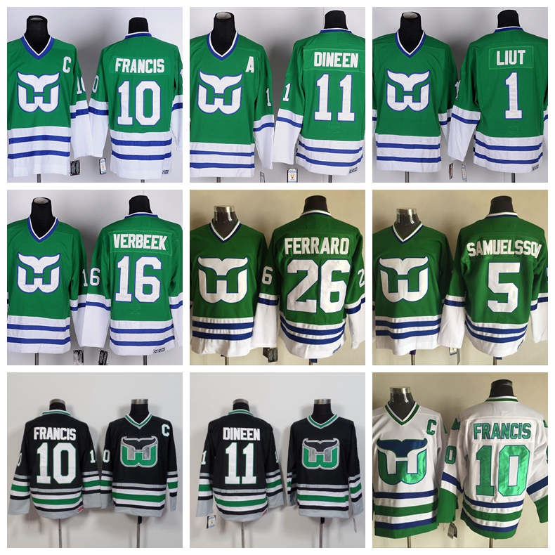 Mens Hartford Whalers Hockey Jerseys 10 Ron Francis 26 Ray Ferraro 5 Ulf Samuelsson 16 Pat Verbeek 11 Kevin Dineen 1 Mike Liut Jersey, Green 10
Mens Hartford Whalers Hockey Jerseys 10 Ron Francis 26 Ray Ferraro 5 Ulf Samuelsson 16 Pat Verbeek 11 Kevin Dineen 1 Mike Liut Jersey, Green 10