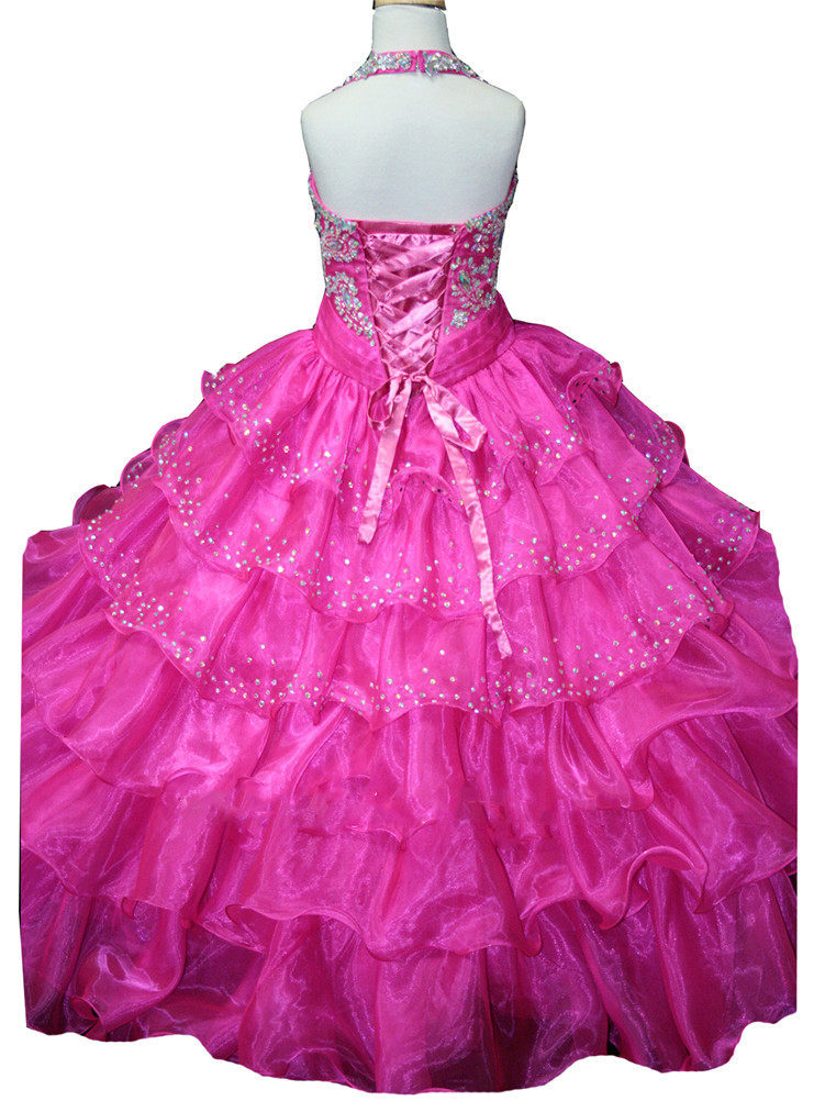 Big Girls Special Occasion Halter Ball Gowns Flower Girls Wedding Party White Dress Kids Communion Pageant Dresses