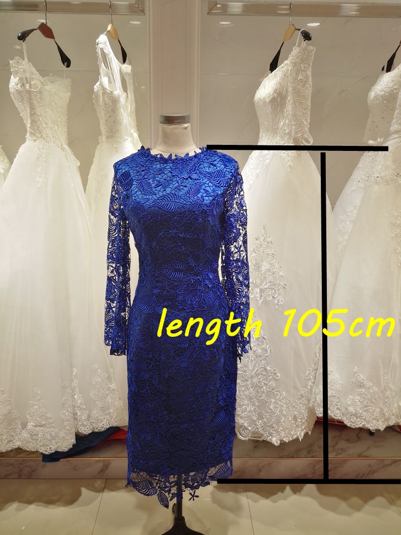 Elegant Royal Blue Lace Mother of the Bride Dresses Tea Length Long Sleeves Party Cocktail Dresses Fall Winter Pale Pink,Green