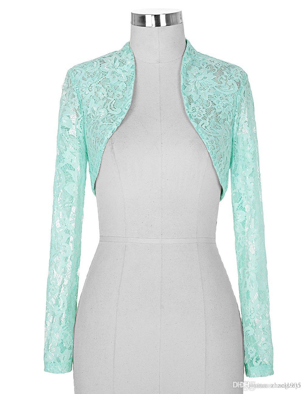 Elegant 2016 New Stock Women / Ladies Long Sleeve Cropped Black Lace Shrug Bolero Wedding Jackets White Bridal Wraps