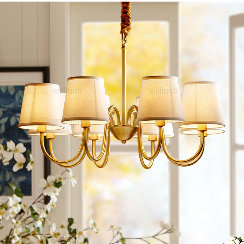 Willlustr copper pendant lamp brass hanging light fabric Chandelier modern suspension lighting american country nordic Europe
