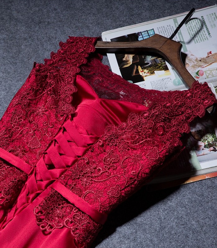 2023 Prom Dress Elegant Royal Blue/Wine Red Scoop Lace Satin Long Evening Party Gowns Vestido De Festa Formal Wear