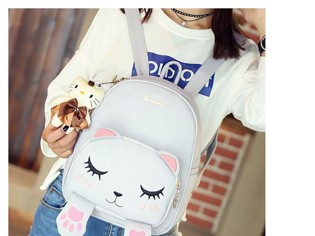 Wholesale- School Backpacks Style Women Backpack Black Cat Fun Quality PU Leather Fashion Women Sweet Shoulder Bag Travel Books Rucksack