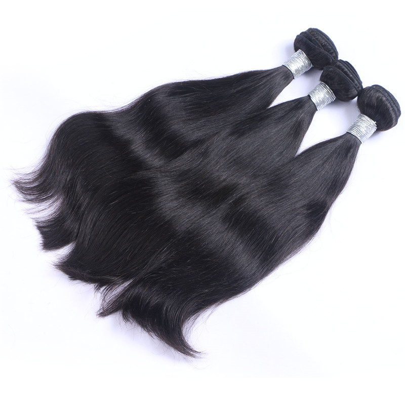 Brazilian Human Virgin Hair Lace Frontal With 3 Bundles 13X4 Ear To Ear Lace Frontal 1B Black Color Human Hair Weaves Closure