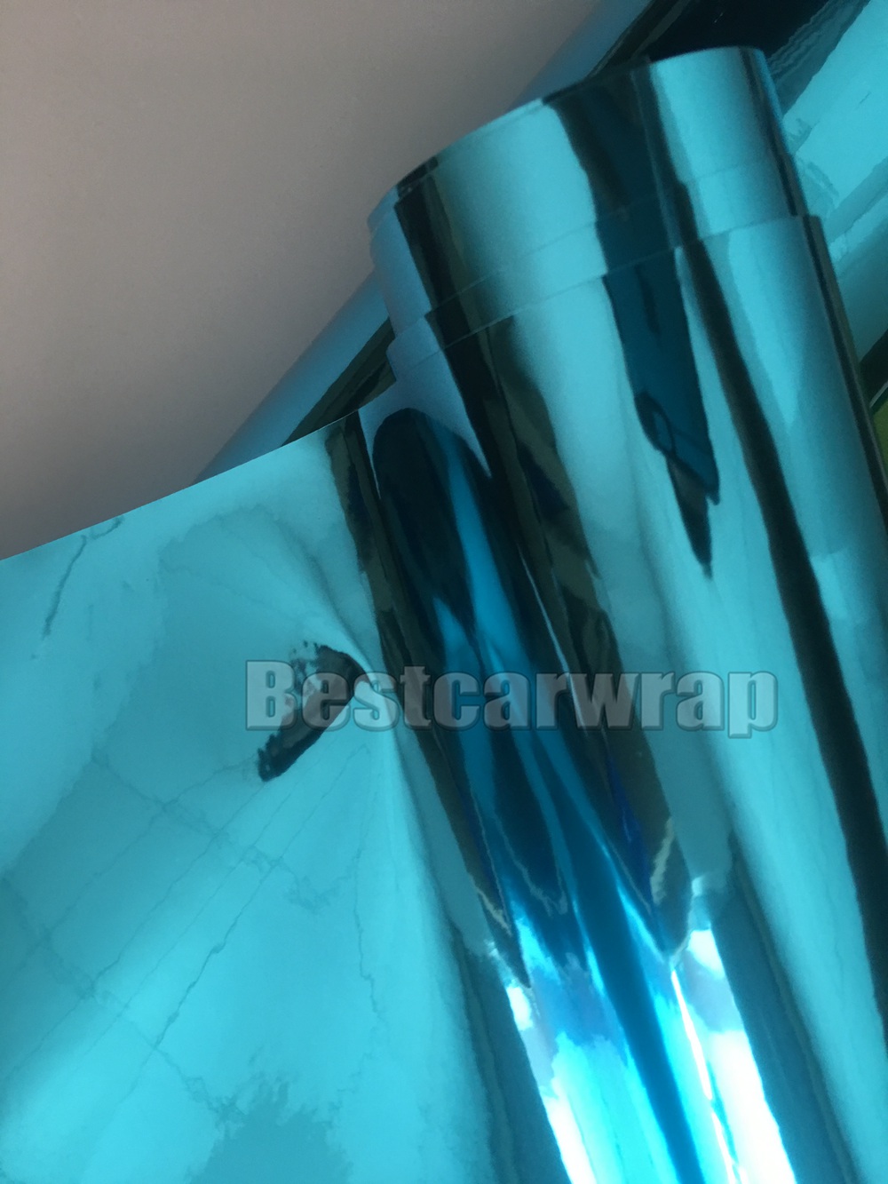 Light Blue stretchable Chrome Vinyl Wrap With Air bubble Free flexible Mirror Chrome For Car styling size:1.52x20m/Roll 5x66ft