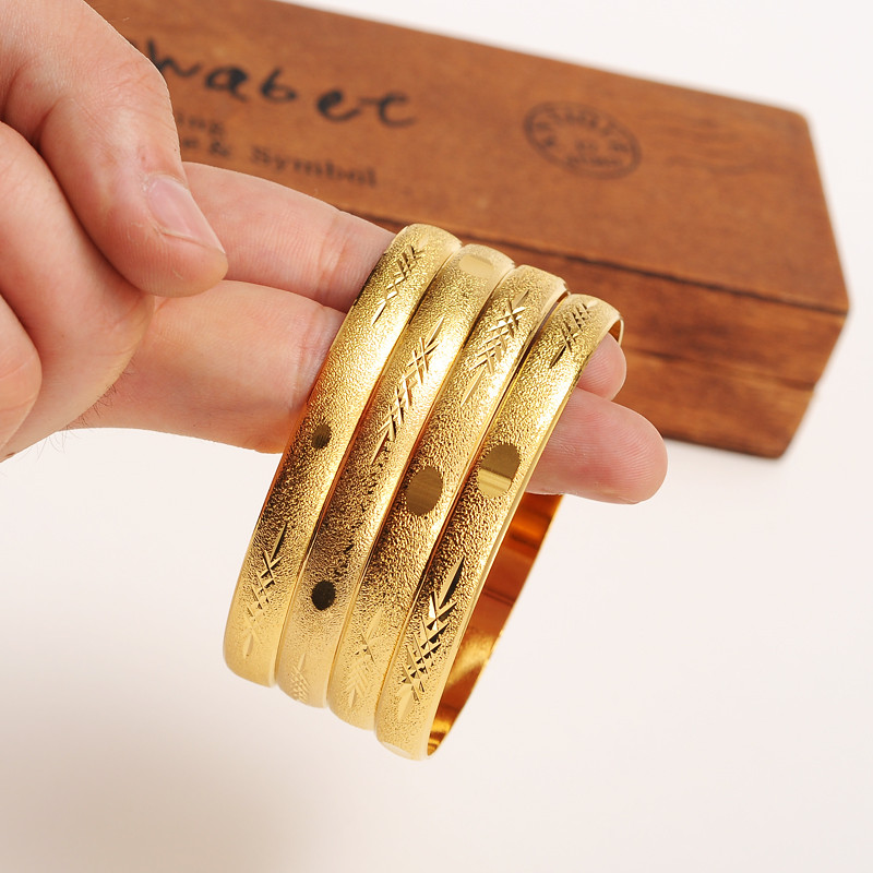 (4 four Pieces) box Wholesale Fashion Wedding Bangle Jewelry 18k Yellow Solid Gold GF Filled Dubai Bracelet Women Africa Arab Items