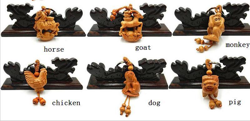 500pcs Bag Parts Chinese Style 3D Wooden Carving artwork Chinese zodiac Charms Keychain Fashion Backpack Chain Pendant