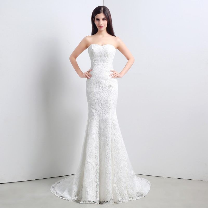 New Sexy White Ivory Cheap Mermaid Wedding Dresses 2017 Appliques Wedding Party Bridal Gowns Stock Size 6-16 QC334