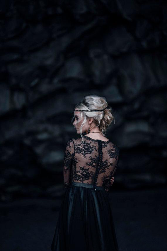 Vintage 2016 Black Lace Tulle A-line Wedding Dresses Cheap V Neck 3/4 Long Sleeve Gothic Bridal Gowns Plus Size Custom Made EN11107