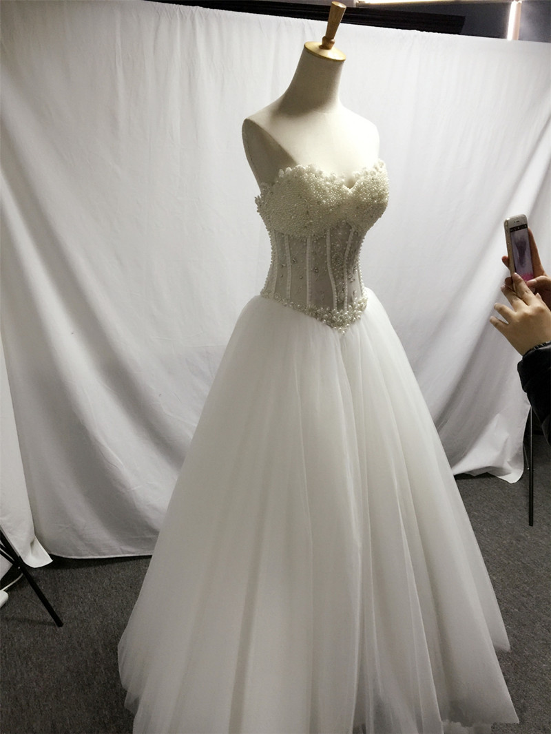 2017 Sexy Princess Pearls Ball Gown Quinceanera Dresses with Beading Tulle Lace Up Sweet 16 Dresses Vestido Debutante Gowns BQ04