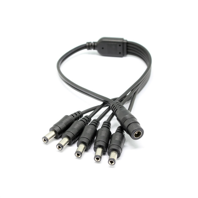 Surveillance DC Power Supply 12V Pigtail 2.1*5.5mm 1 Female to 5 Male Splitter Plug Cable for CCTV Camera