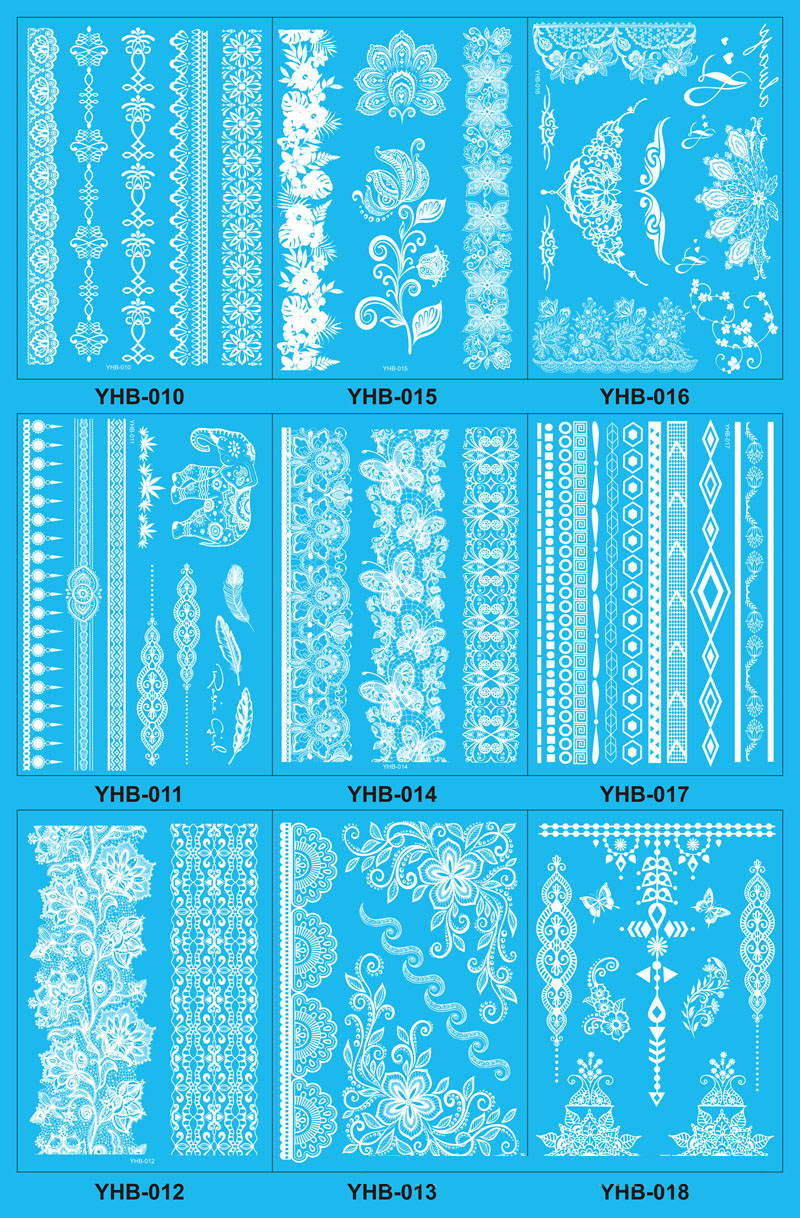 Flash Waterproof Tattoo Women White Temporary Tattoos Henna Lace tattoos Flower Totem Wedding Bridal Temporary Tattoo Sticker ZA2315