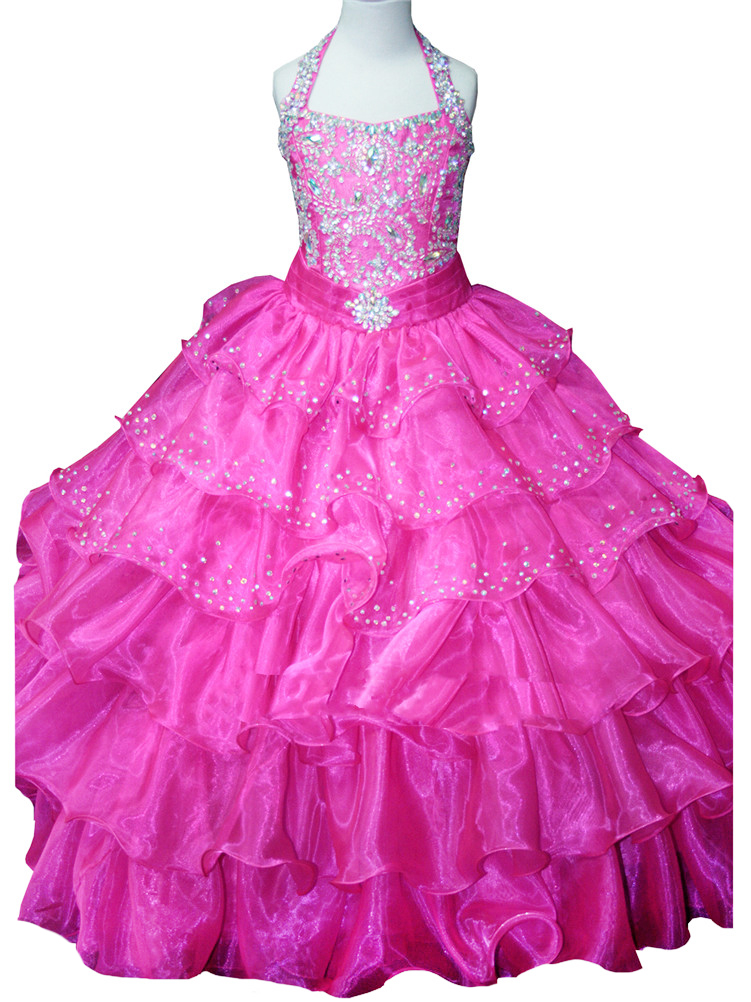 Big Girls Special Occasion Halter Ball Gowns Flower Girls Wedding Party White Dress Kids Communion Pageant Dresses