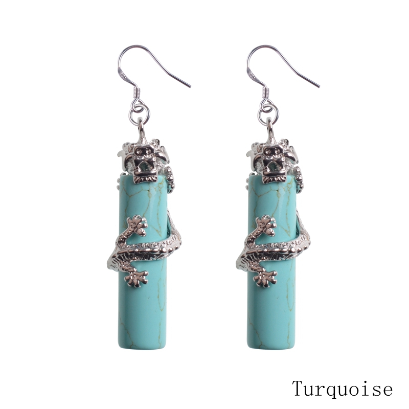 925 sterling silver natural stone crystal Dangle & Chandelier column Chinese dragon national wind earrings for women long earringsdrop earring