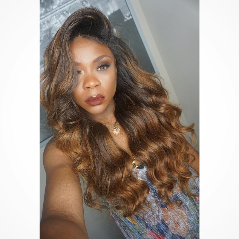 Free part High Temperature Fiber Hair Synthetic Lace Front Wig With Baby Hair Ombre Brown Wig For African American Wigs