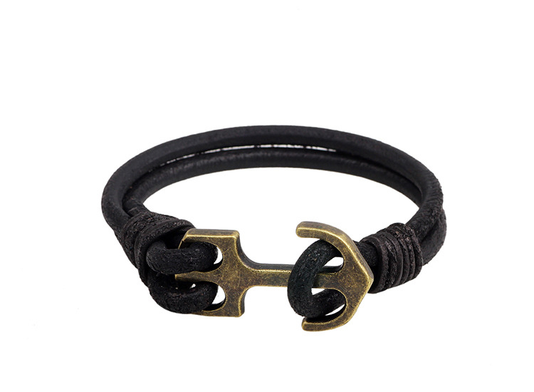 Wholesale-QIHE JEWELRY Black/coffee Color Leather Anchor Charm Bracelet Ship Bracelet Bangle Nautical Jewelry Men's Summmer Fashion