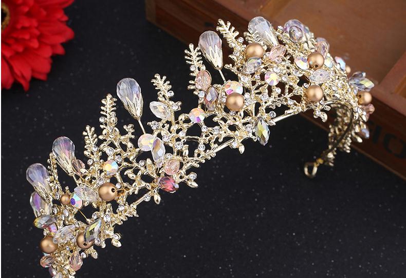 Gold Princess Headwear Chic Bridal Tiaras Accessories Stunning Crystals Pearls Wedding Tiaras And Crowns 15*5.5cm H88