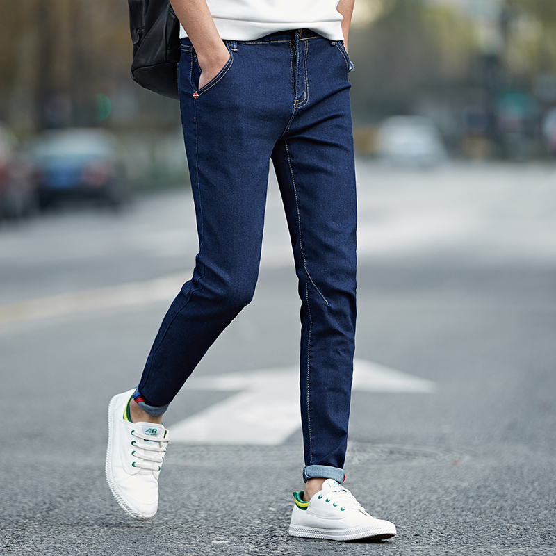 Wholesale- 2017 spring and summer new solid elastic pencil jeans casual skinny jeans men hip hop original denim pants 4 color size 27-36