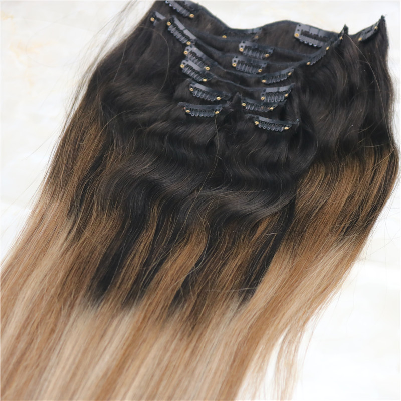 #2/6/18 Clip In Human Hair Extensions Balayage Ombre Medium Brown With Ash Blonde Balayage Highlights 120gram 7Pieces