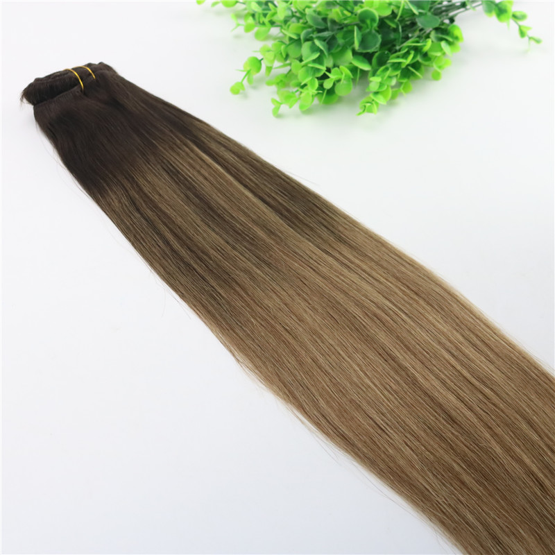 8A 7pcs 120gram 14inch 18inch 20inch 24inch Clip In Human Hair Extensions Ombre Dark Brown To Light Brown Balayage Highlights Hairstyle