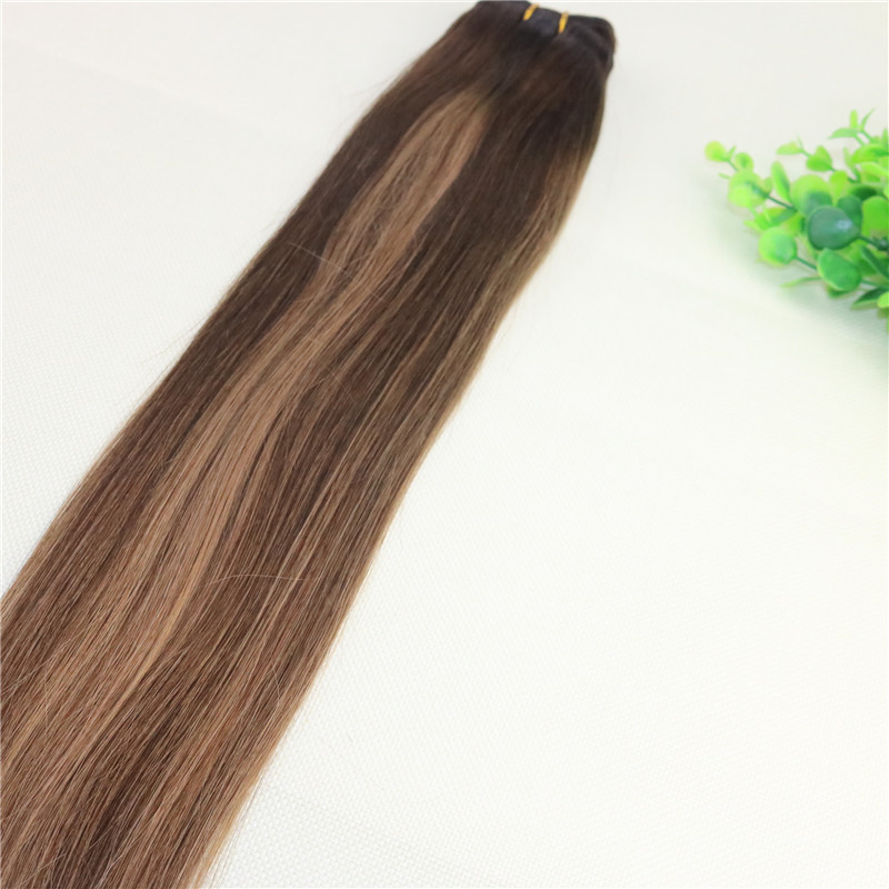 Human Hair Weave Ombre Dye Color Brazilian Virgin Hair Weft Bundle Extensions Two Tone 4#Brown To #27 Blonde