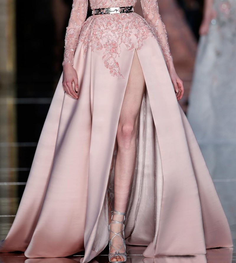 Zuhair Murad Dresses Evening Wear Beaded Split Long Sleeves Party Prom Gowns Sweep Train Crystals Formal Dress