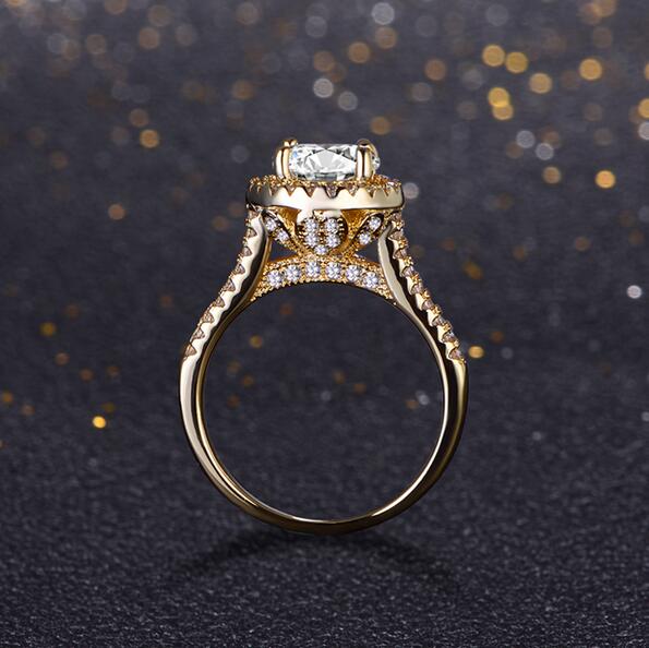 Size 5-11 New Brand Desgin Luxury Jewelry Round Cut White Sapphire 925 Sterling Silver Yellow Gold CZ Diamond Wedding Crown Women Ring Gift