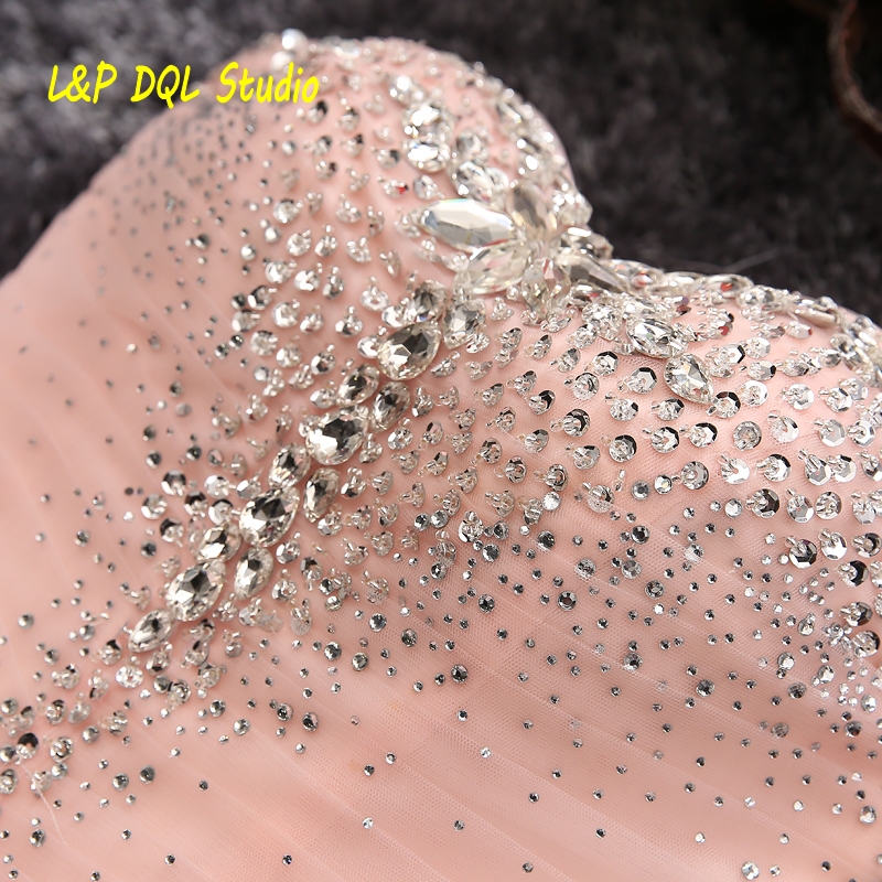 Pink Homecoming Dresses Short Party Dresses Pleats Tulle Ball Gown Prom Dresses Shining Sequins Beads Lace-up Back Black Prom Dress Cheap