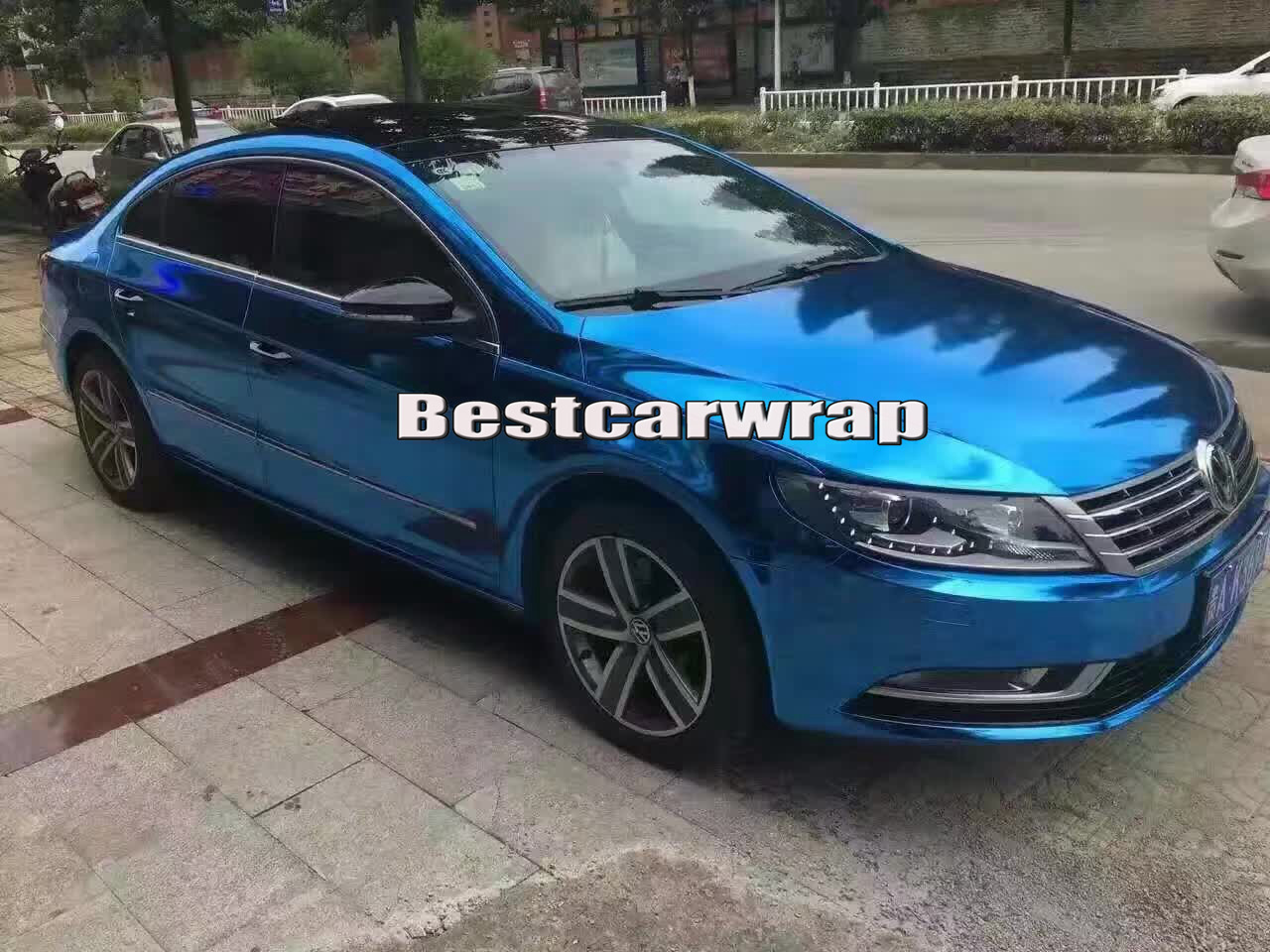 Stretchable Blue Chrome Mirror Vinyl For Car Wrap With Air bubble Free Easy stretch For Car styling covering foil size:1.52x20m/Roll 5x65ft